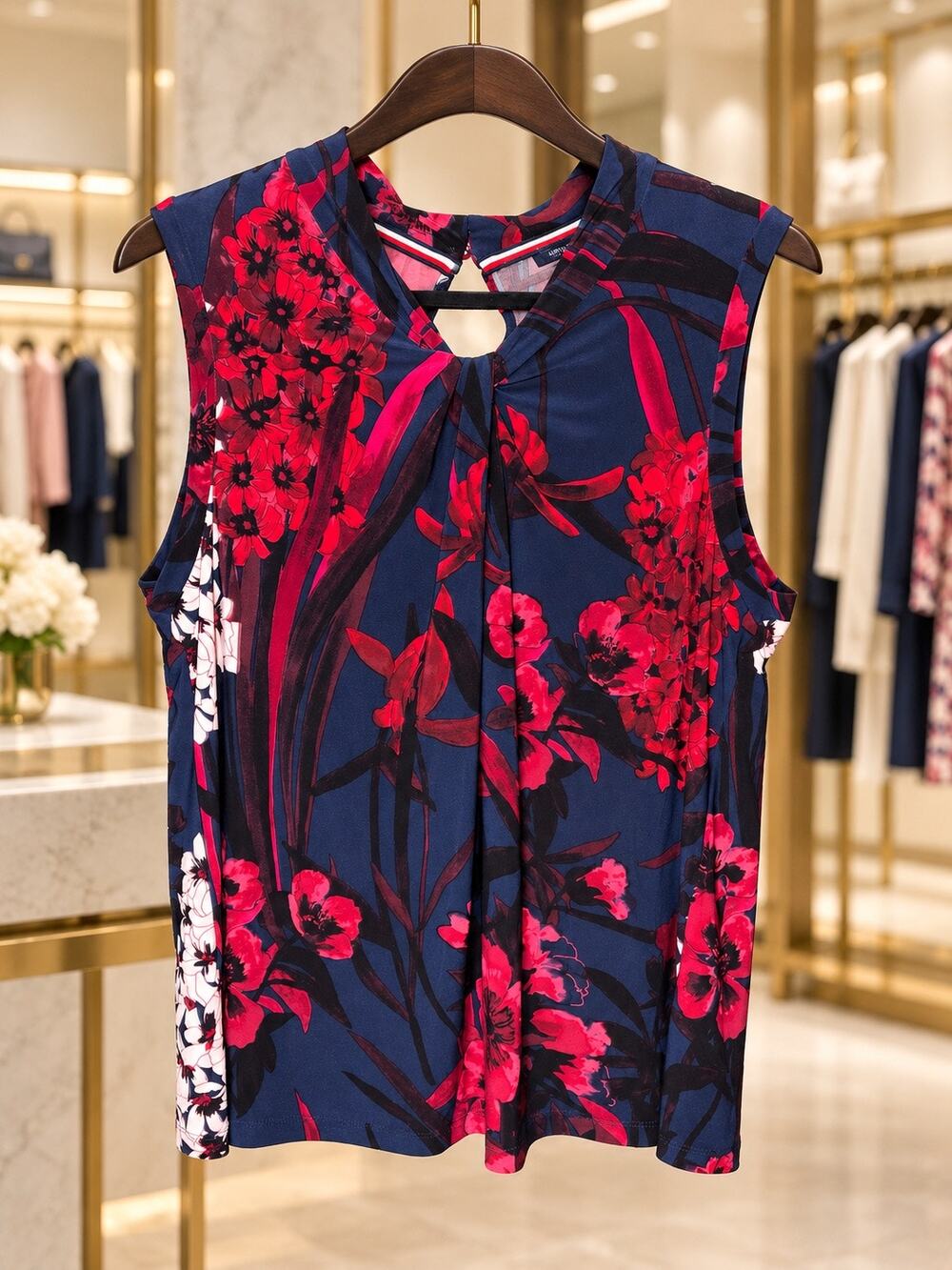 Tommy Hilfiger NWT XL Multicolor Floral Stretch Twist-Front Sleeveless Top Work